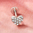 Diamond-Accented Single Heart Flat-Back Stud Earring in Sterling Silver