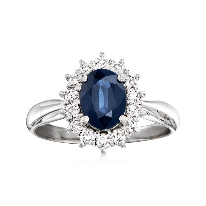 C. 1990 Vintage 1.29 Carat Sapphire and .45 ct. t.w. Diamond Ring in Platinum
