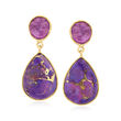 Purple Turquoise and 4.00 ct. t.w. Amethyst Drop Earrings in 18kt Gold Over Sterling