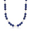 8-8.5mm Cultured Freshwater Pearl and Lapis Bead Necklace in 14kt Yellow Gold 