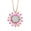 1.60 ct. t.w. Pink Sapphire and .26 ct. t.w. Diamond Flower Pendant Necklace in 14kt Rose Gold