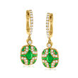 1.00 ct. t.w. Emerald and .61 ct. t.w. Diamond Milgrain Drop Earrings in 14kt Yellow Gold