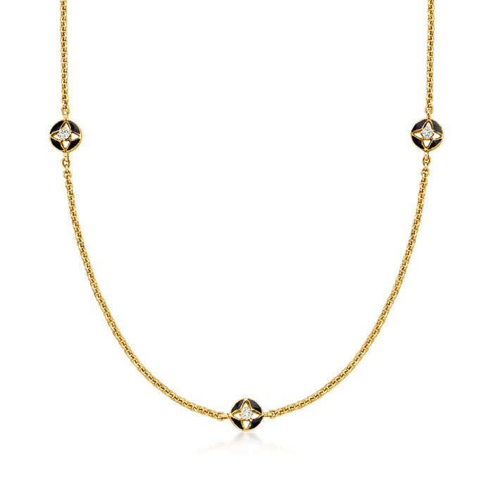 C. 1960 Vintage .18 ct. t.w. Diamond Station Necklace with Black Enamel in 14kt Yellow Gold