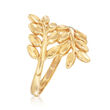 22kt Yellow Gold Diamond-Cut Leaf Motif Bypass Ring
