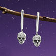.10 ct. t.w. Black and White Diamond Skull Drop Earrings in Sterling Silver