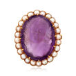 C. 1900 Vintage 3.6mm Cultured Pearl and Amethyst Pin in 18kt Yellow Gold