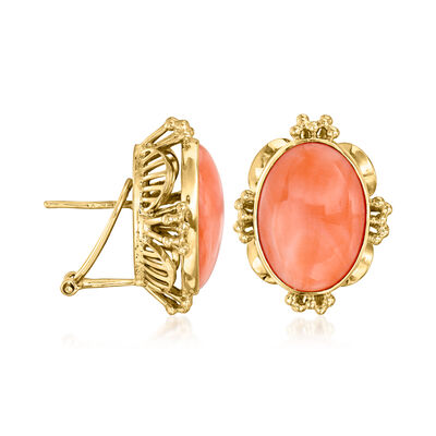 C. 1980 Vintage Pink Coral Earrings in 18kt Yellow Gold