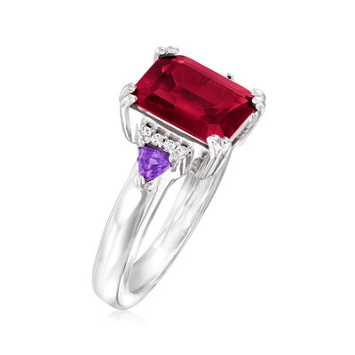 3.70 Carat Garnet and .20 ct. t.w. Amethyst Ring with Diamond Accents in Sterling Silver