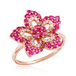 1.00 ct. t.w. Pink Sapphire and .20 ct. t.w. Diamond Flower Ring in 14kt Rose Gold