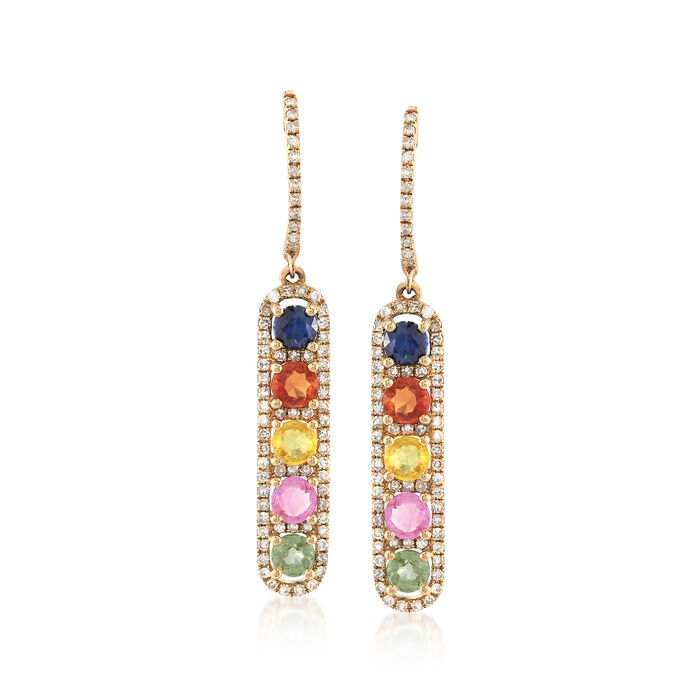 1.90 ct. t.w. Multicolored Sapphire and .57 ct. t.w. Diamond Linear Drop Earrings 