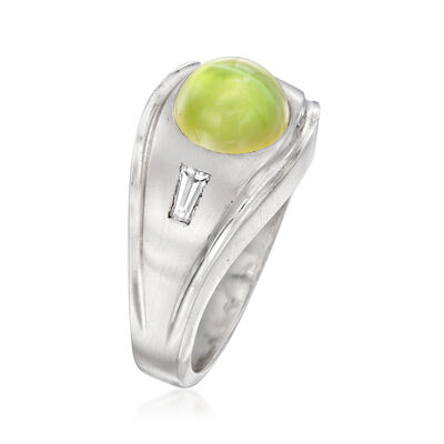 Men's Chrysoberyl and .20 ct. t.w. Diamond Ring in 14kt White Gold