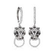 .75 ct. t.w. Black and White Diamond Leopard Hoop Drop Earrings in Sterling Silver