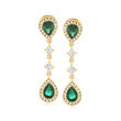 .60 ct. t.w. Emerald and .25 ct. t.w. Diamond Drop Earrings in 14kt Yellow Gold