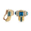 C. 1980 Vintage 8.30 ct. t.w. Blue Topaz and .45 ct. t.w. Diamond Clip-On Earrings in 18kt Yellow Gold