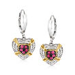 .30 ct. t.w. Ruby Heart Drop Earrings in Two-Tone Sterling Silver