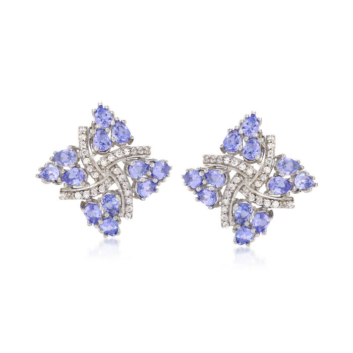 3.50 ct. t.w. Tanzanite and .20 ct. t.w. White Zircon Pinwheel Earrings in Sterling Silver