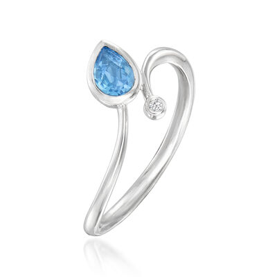 Gabriel Designs .40 Carat Swiss Blue Topaz Bypass Ring with Diamond Accent in Sterling Silver