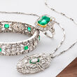 C. 1950 Vintage 5.65 ct. t.w. Diamond and 2.40 ct. t.w. Emerald Bracelet in 14kt White Gold