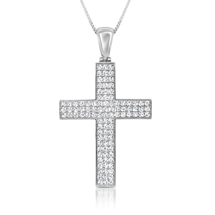 2.00 ct. t.w. Pave Diamond Cross Pendant Necklace in 14kt White Gold