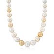 13-15.5mm Multicolored Cultured South Sea Pearl Necklace with Diamond and 14kt Yellow Gold