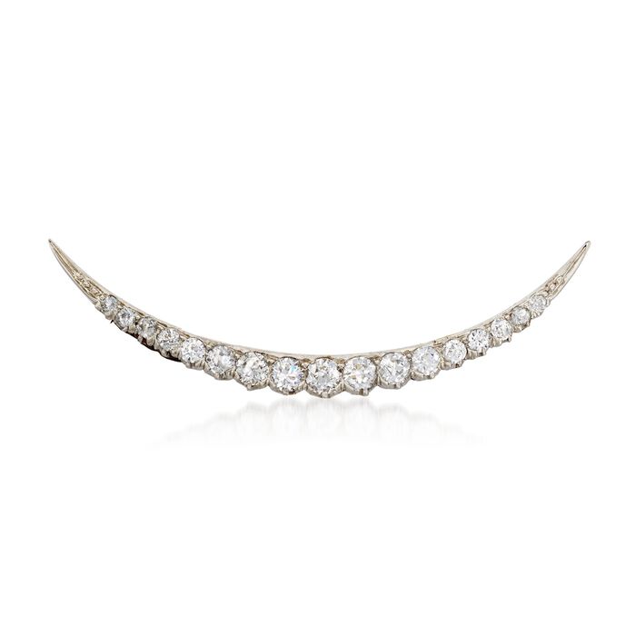 C. 1920 Vintage Tiffany Jewelry 1.25 ct. t.w. Diamond Crescent Moon Pin in Platinum and 18kt Gold
