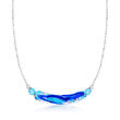 Italian Blue and White Murano Glass Bead Necklace in Sterling Silver