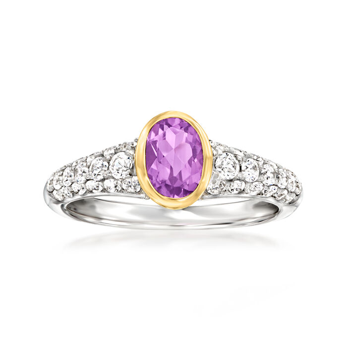 .60 Carat Amethyst and .60 ct. t.w. Pave White Topaz Ring in Two-Tone Sterling Silver