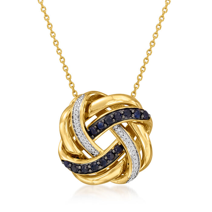 .60 ct. t.w. Sapphire and .11 ct. t.w. Diamond Love Knot Pendant Necklace in 18kt Gold Over Sterling