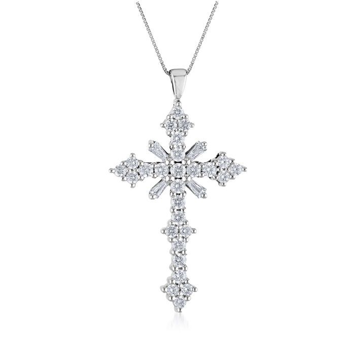 3.00 ct. t.w. Diamond Cross Pendant Necklace in 14kt White Gold