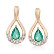 .90 ct. t.w. Emerald and .12 ct. t.w. Diamond Drop Earrings in 14kt Yellow Gold