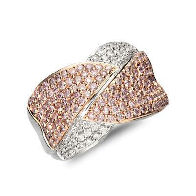 1.69 ct. t.w. Pink and White Diamond Crisscross Ring in 18kt Two-Tone Gold
