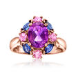 1.70 Carat Amethyst and 1.20 ct. t.w. Multicolored Sapphire Ring in 14kt Rose Gold
