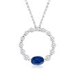 .60 Carat Sapphire and .51 ct. t.w. Diamond Circle Necklace in 18kt White Gold