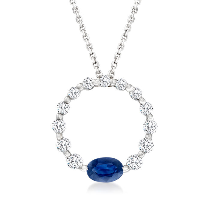 .60 Carat Sapphire and .51 ct. t.w. Diamond Circle Necklace in 18kt White Gold