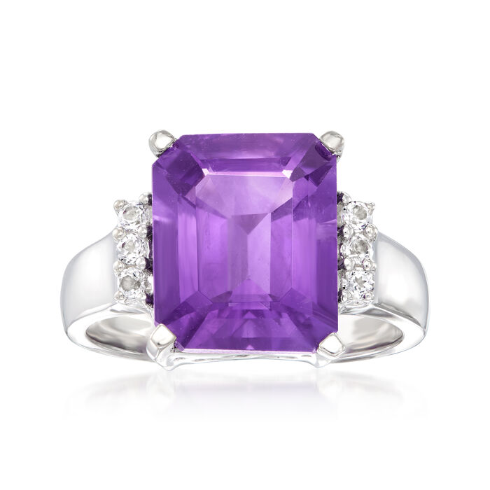 4.40 Carat Amethyst Ring with .10 ct. t.w. White Topaz in Sterling Silver