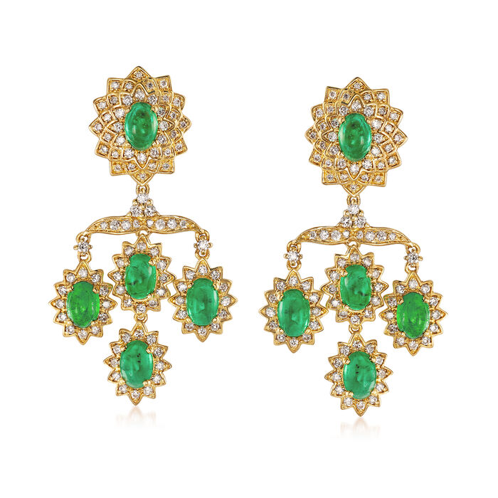 5.00 ct. t.w. Emerald and 1.25 ct. t.w. Diamond Chandelier Earrings in 18kt Yellow Gold