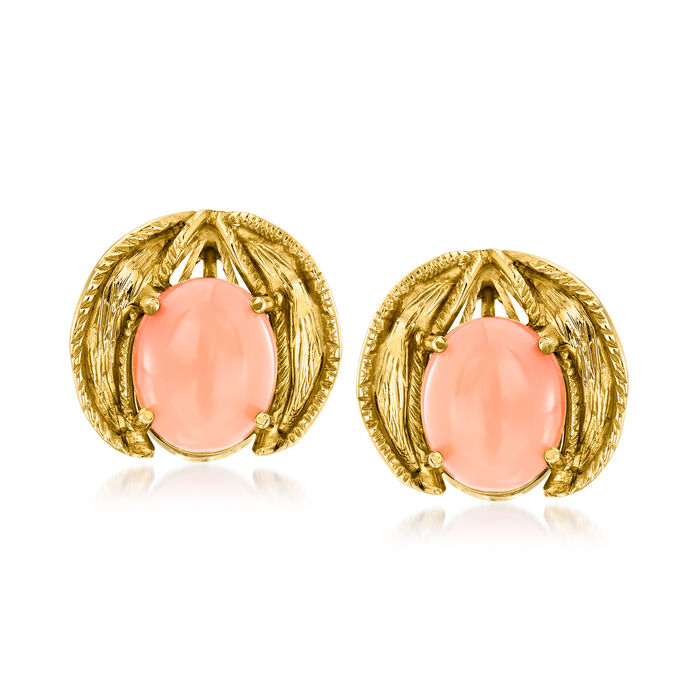 C. 1970 Vintage Pink Coral Earrings in 14kt Yellow Gold