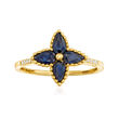 1.20 ct. t.w. Sapphire Flower Ring with Diamond Accents in 14kt Yellow Gold