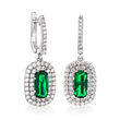 Simulated Emerald and 1.50 ct. t.w. CZ Drop Earrings in Sterling Silver