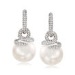 14-15mm Cultured South Sea Pearl and 1.50 ct. t.w. Diamond Hoop Drop Earrings in 18kt White Gold