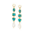 Turquoise and 6-9mm Cultured Pearl Drop Earrings in 18kt Gold Over Sterling