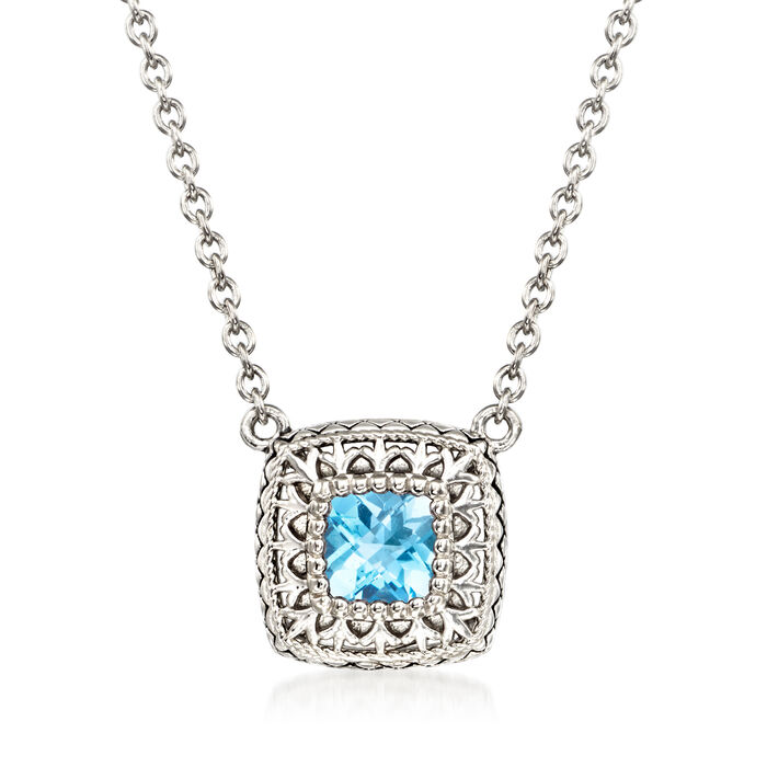 Andrea Candela &quot;Fleur De Lis&quot; 1.10 Carat Swiss Blue Topaz Necklace in Sterling Silver