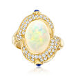 C. 1980 Vintage Opal Ring with .95 ct. t.w. Diamonds and .20 ct. t.w. Sapphire in 18kt Yellow Gold