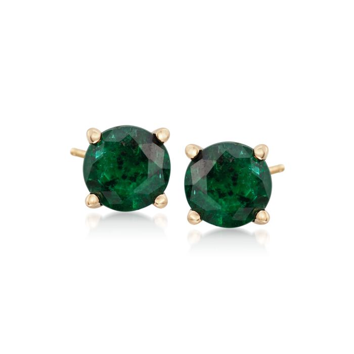 .60 ct. t.w. Round Emerald Stud Earrings in 14kt Yellow Gold