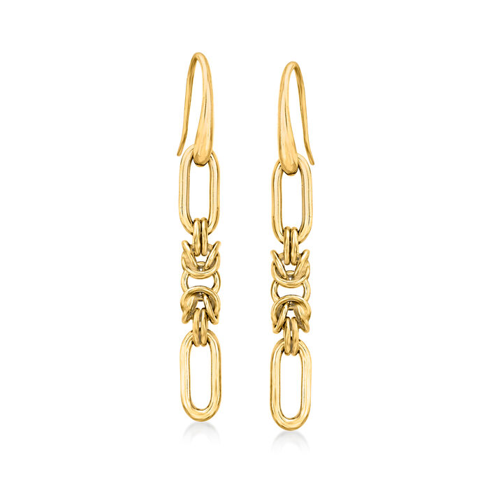 Italian 18kt Gold Over Sterling Paper Clip Link and Byzantine Drop Earrings