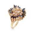 C. 1970 Vintage 2.40 ct. t.w. Sapphire and 1.10 ct. t.w. Diamond Floral Cluster Ring in 14kt Yellow Gold