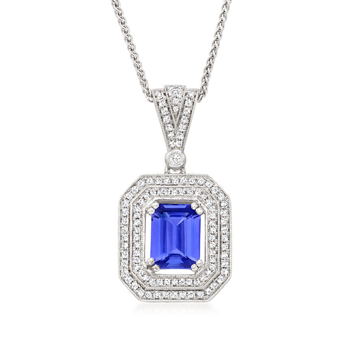 2.30 Carat Blue Tanzanite and .78 ct. t.w. Diamond Pendant Necklace in 14kt White Gold