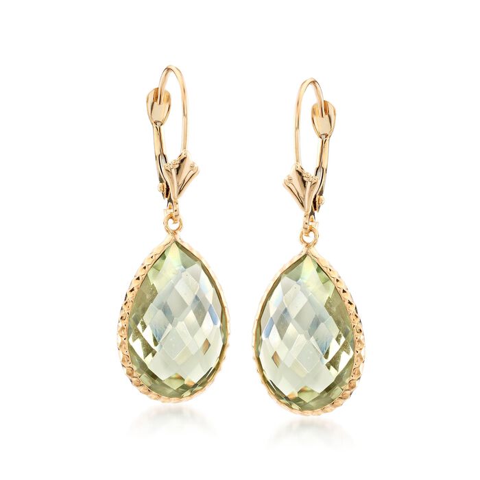 13.00 ct. t.w. Pear-Shaped Green Prasiolite Drop Earrings in 14kt Yellow Gold 