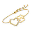 .20 ct. t.w. White Topaz Heart and Paw Bolo Bracelet in 18kt Gold Over Sterling