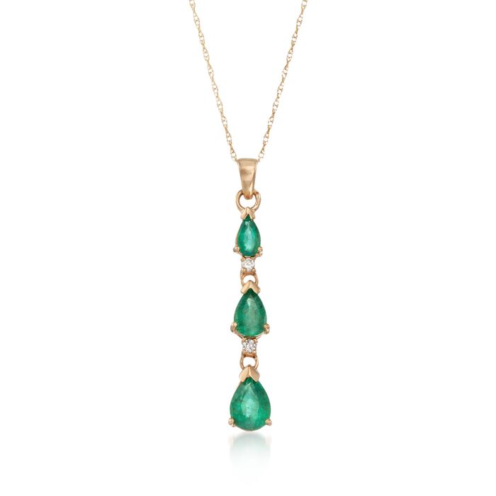 1.30 ct. t.w. Emerald Drop Pendant Necklace With Diamond Accents in 14kt Yellow Gold